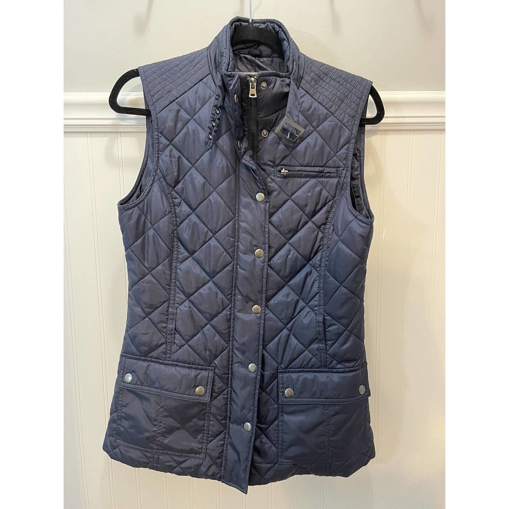 Banana Republic Navy Quilted Vest with Stand-Up Collar